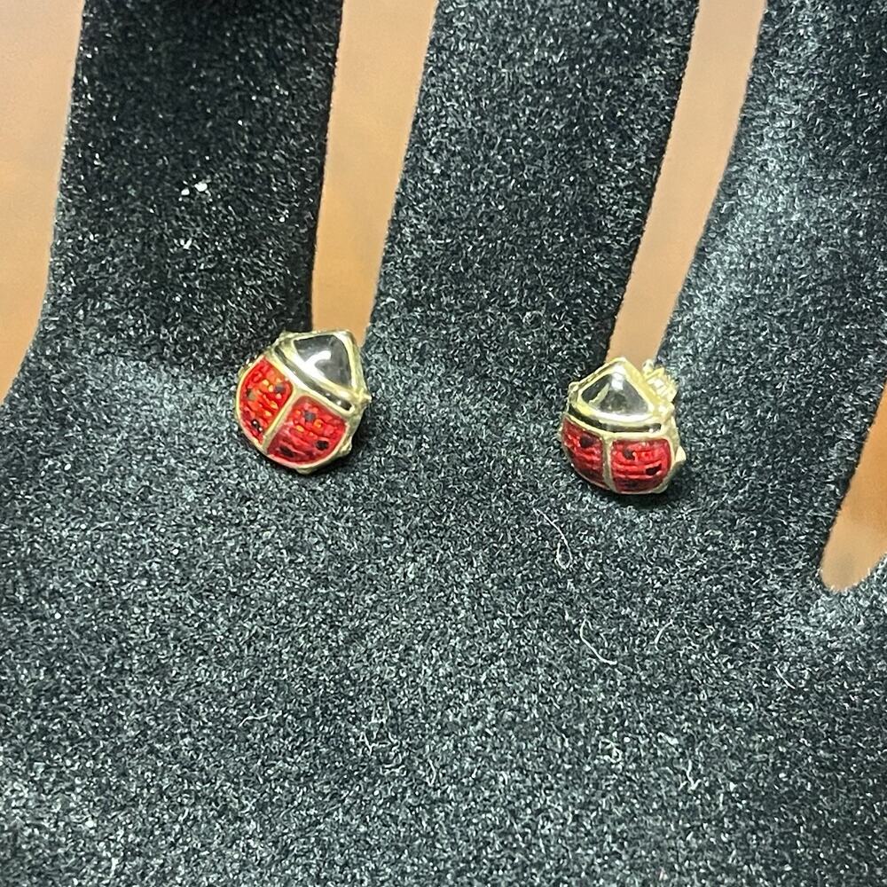 Designer Jacmel Jewelry JCM 14K Yellow Gold Enamel Lady Bug Stud Earrings